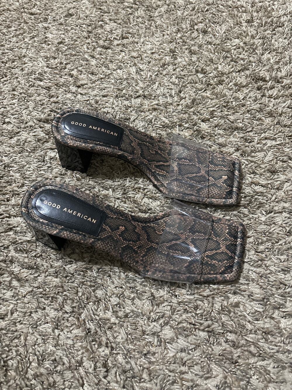 Good American Block Heel Snake Clear Strap 9